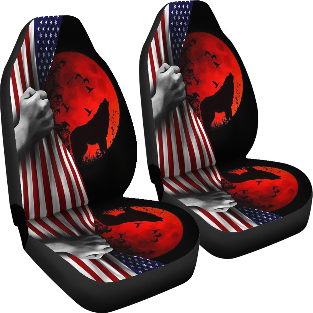 Flag Blood And Wolf Car Seat Covers LT10