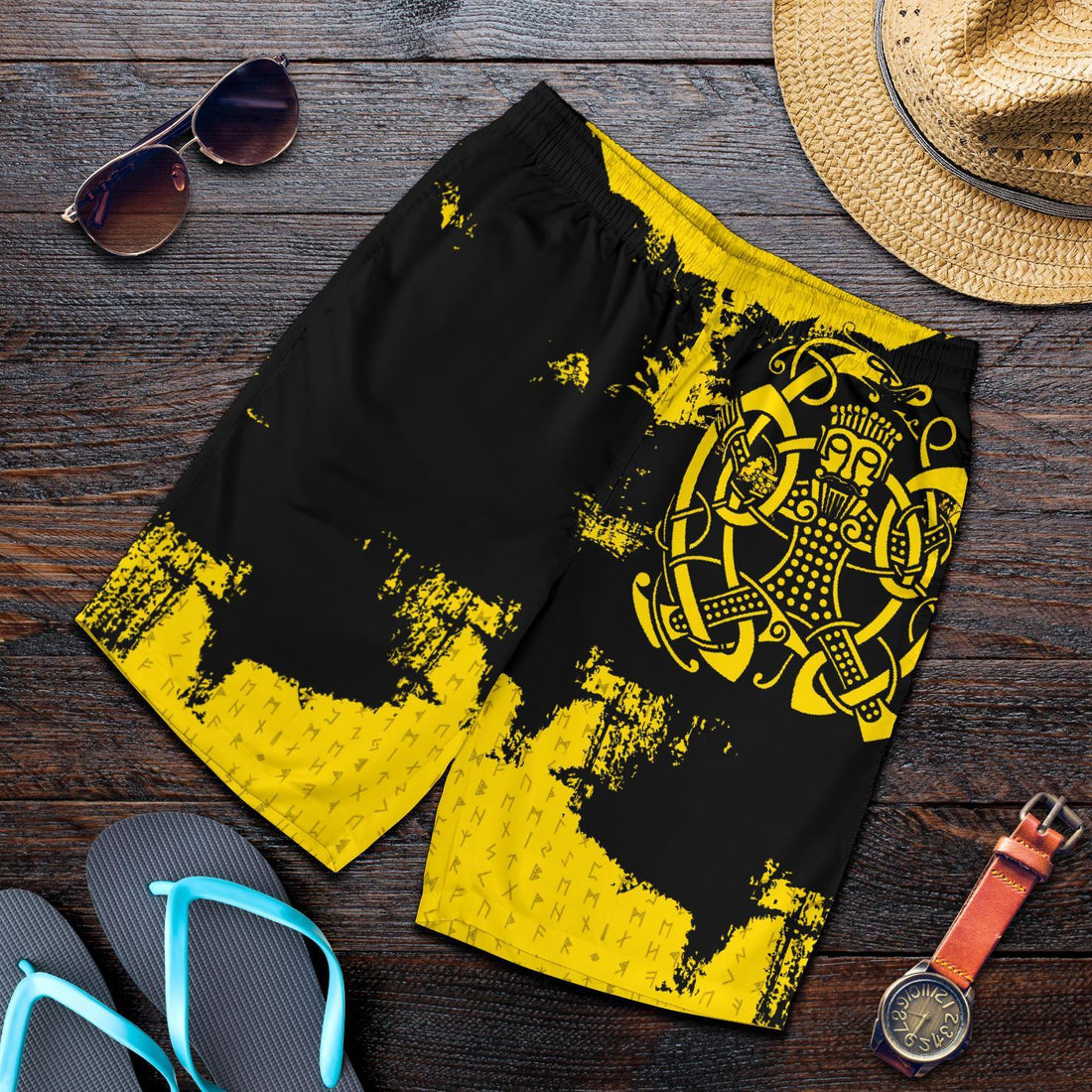 Viking Men's Shorts, Loki Bound Triskele Rune Gold RLT12
