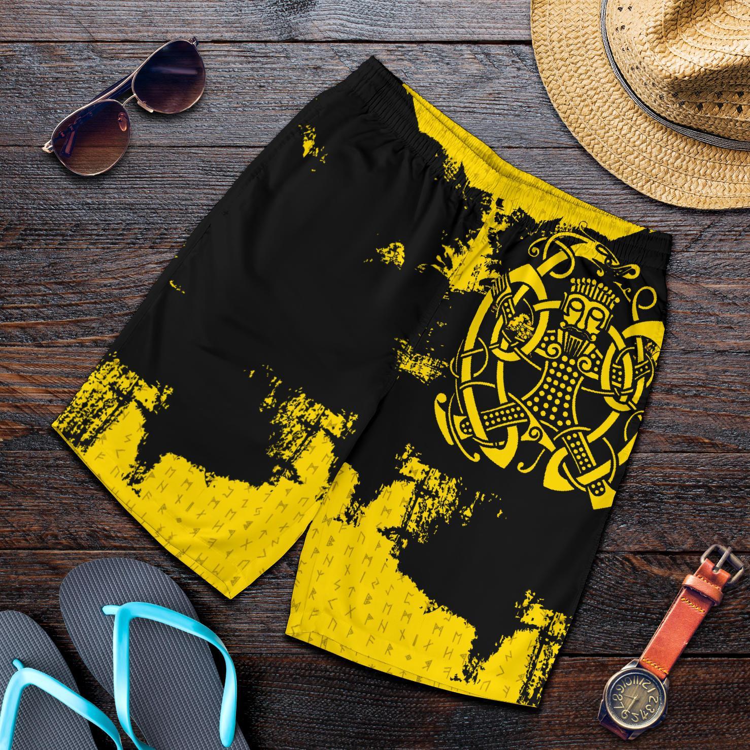 Viking Men's Shorts, Loki Bound Triskele Rune Gold RLT12