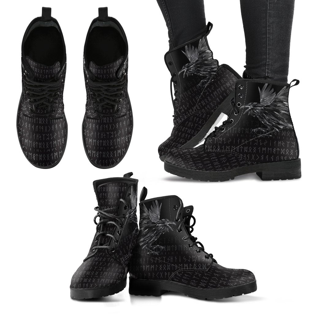 Viking Leather Boots Odin Huginn and Muninn Rune RLT12