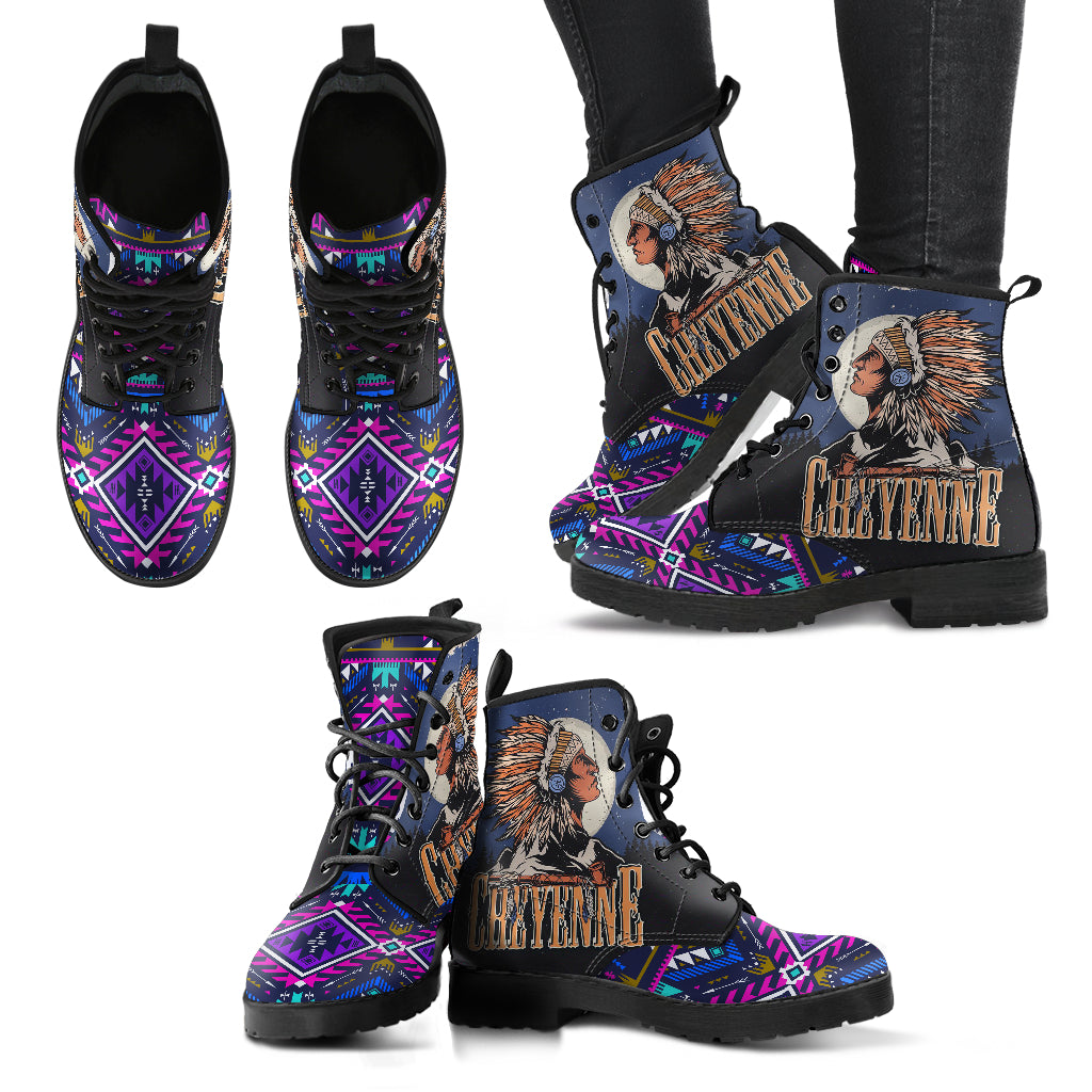 Native American Purple Tribe Pattern Leather Boots LT10