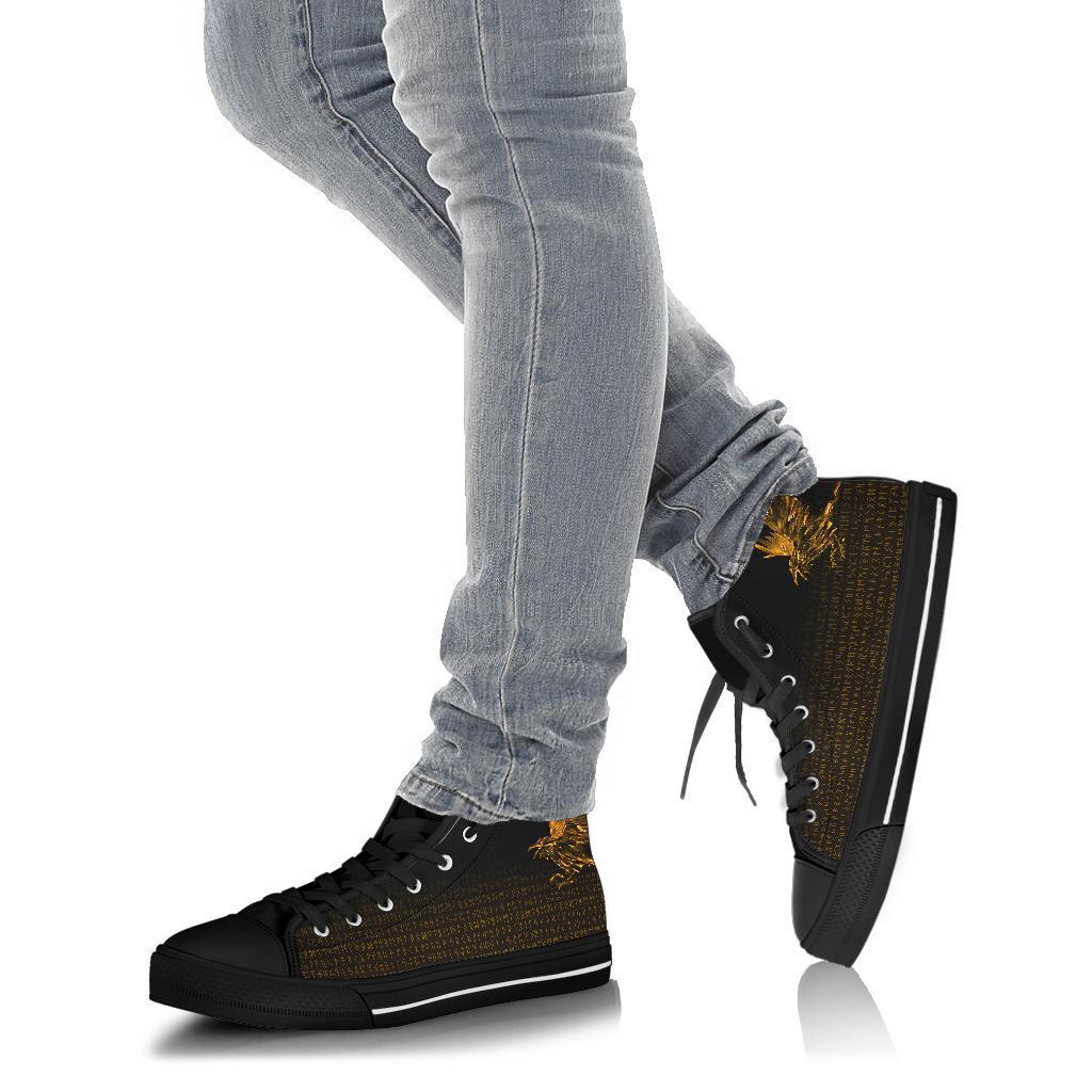Viking High Top Shoes The Raven Of Odin Rune, Gold RLT12
