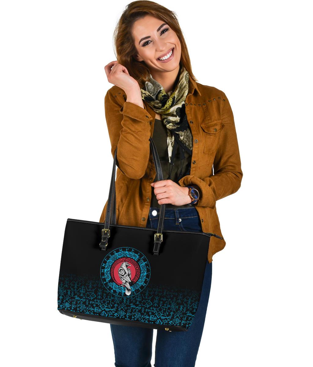 Viking Large Leather Tote Raven Celtic Cyan RLT12