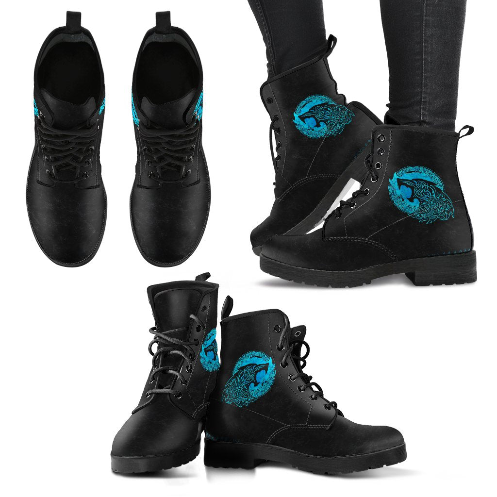Viking Leather Boots Fenrir Wolf Cyan RLT12