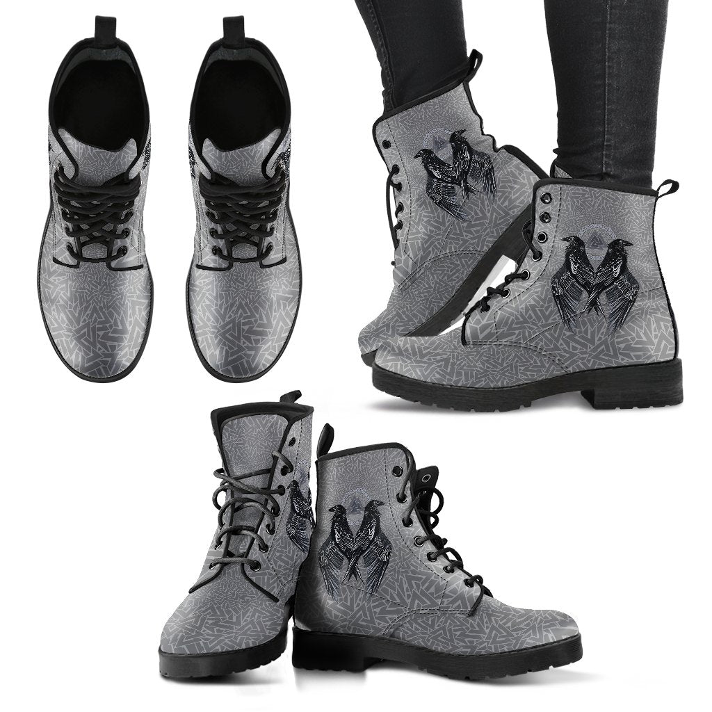 Viking Leather Boots Raven Valknut RLT12