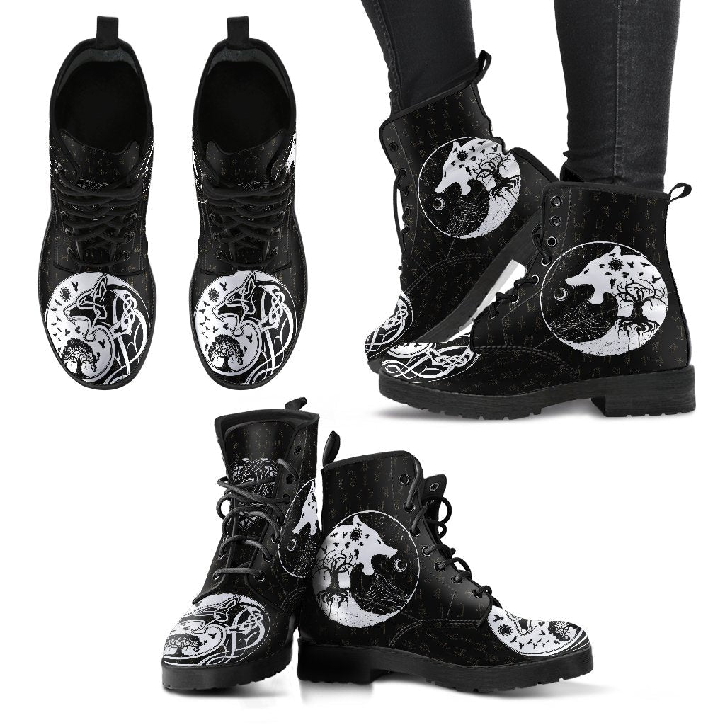 Viking Leather Boots, Skoll and Hati Rune Tattoo RLT12