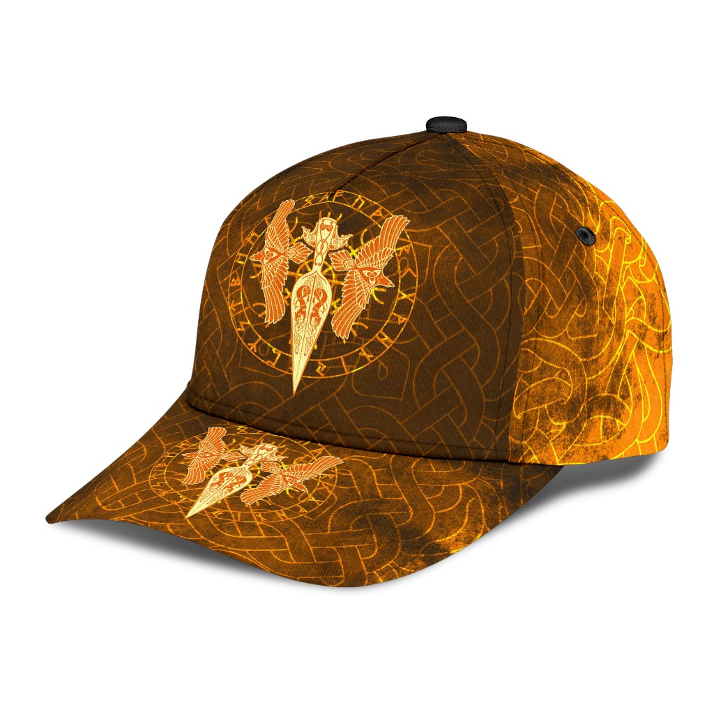 Viking Classic Cap Gold Spear Of The God Odin Gungnir and Two Gold Ravens RLT12