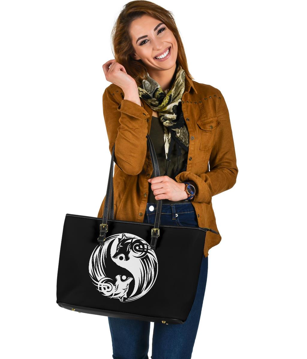 Viking Bomber Large Leather Tote Ying Yang Wolf RLT12