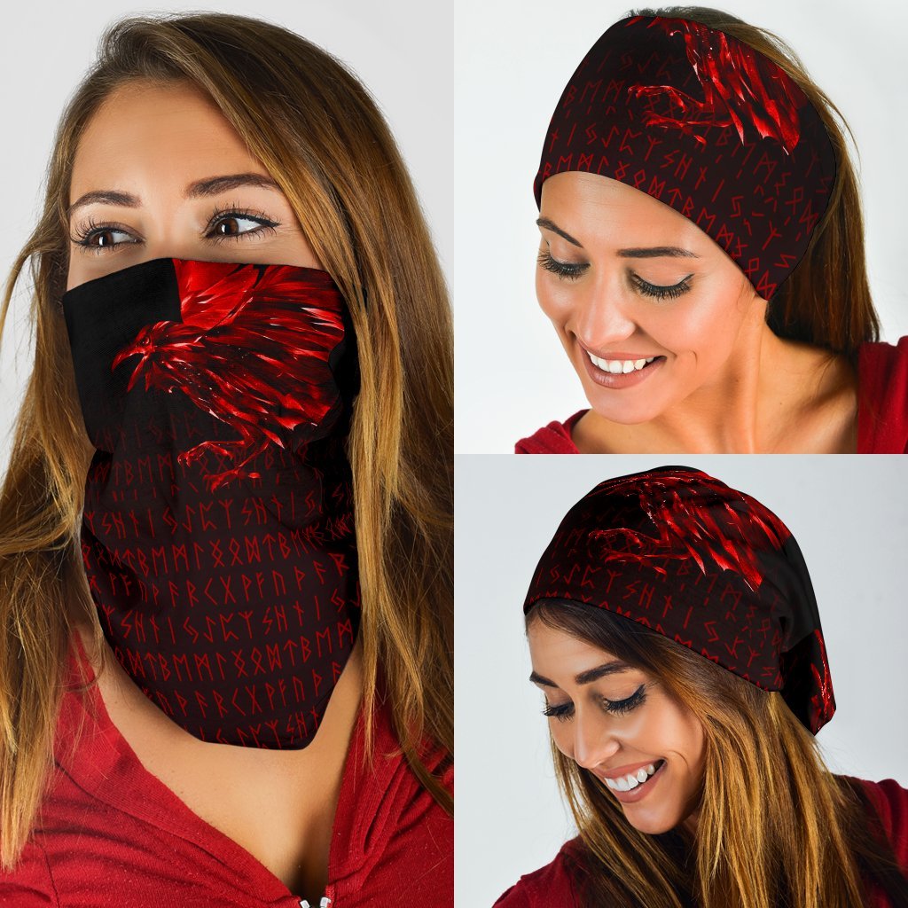Viking Neck Gaiter - The Raven Of Odin Rune, Red RLT12