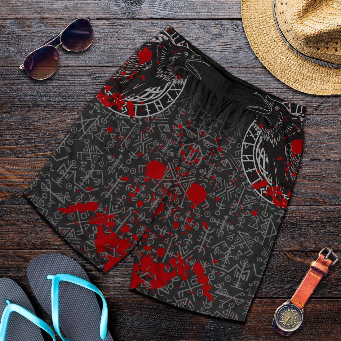 Viking Men's Shorts - Odin Raven Rune Futhark Blood RLT12