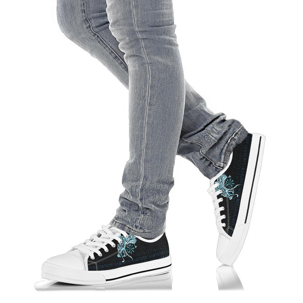Viking Low Top Shoes, Fenrir Raven and Vegvisir Tattoo Cyan RLT12