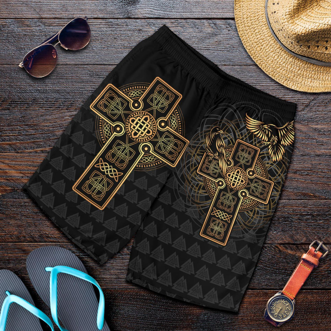 Viking Men's Shorts - Odin's Celtic Raven Tattoo RLT12