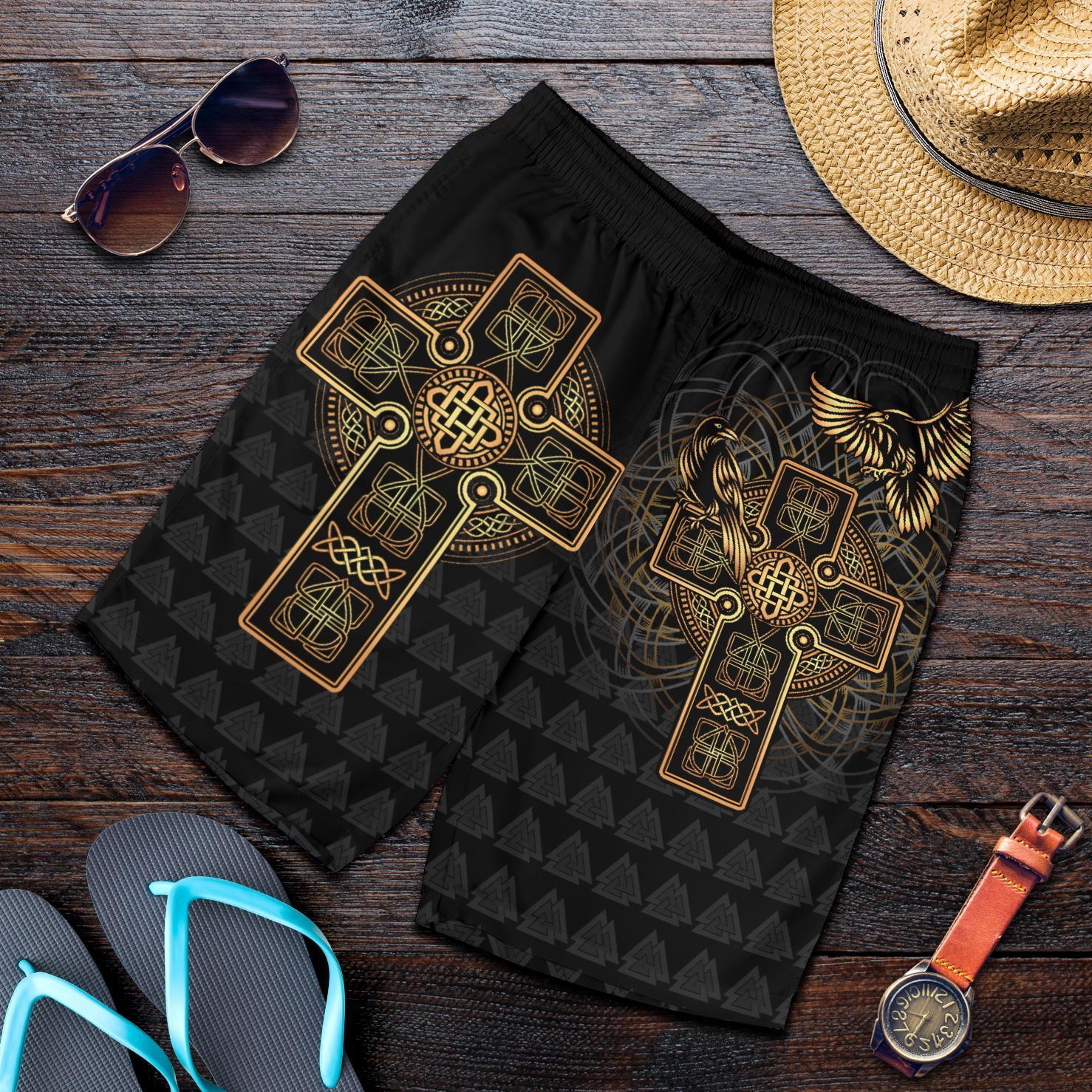 Viking Men's Shorts - Odin's Celtic Raven Tattoo RLT12