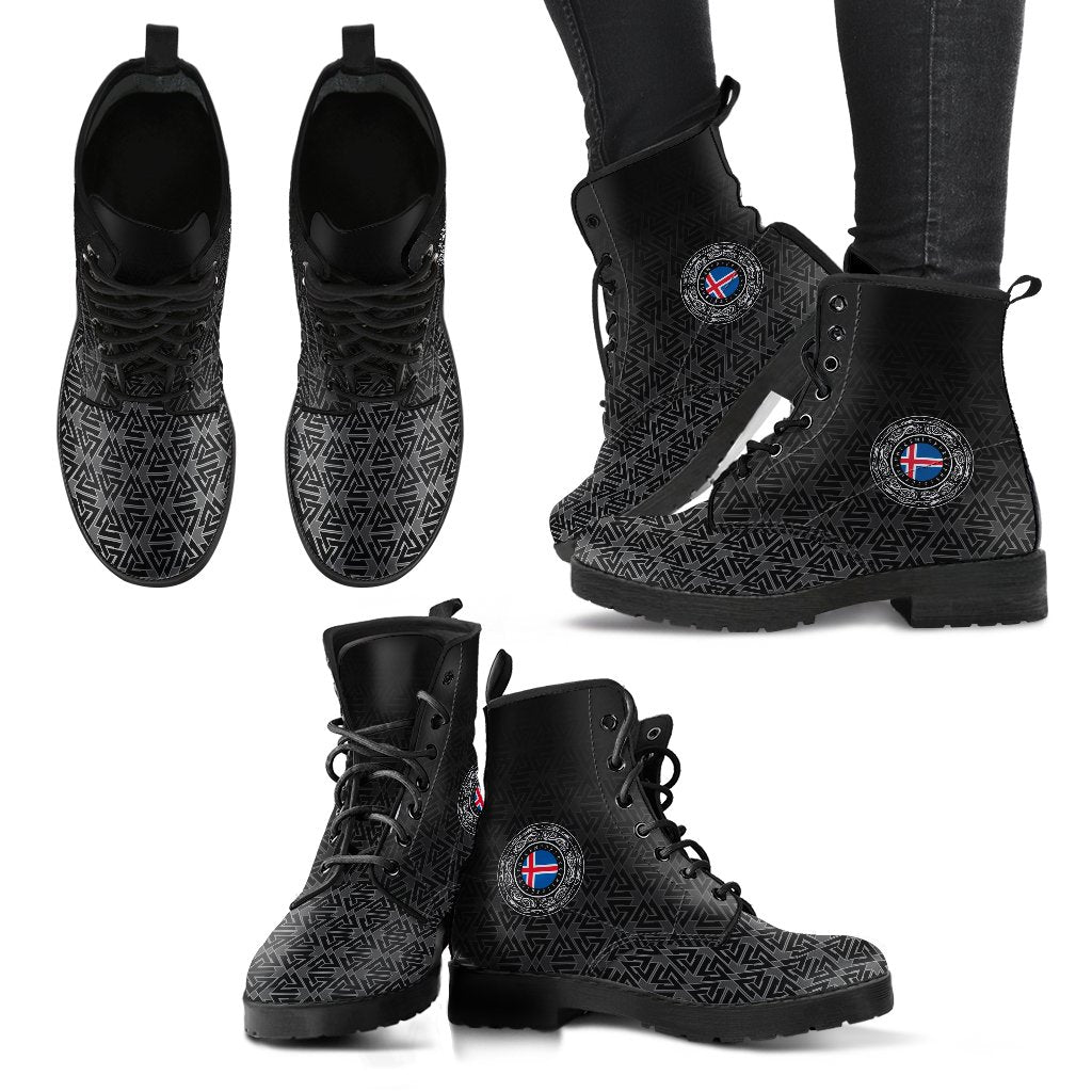 Viking Leather Boots Iceland Coat Of Arms RLT12