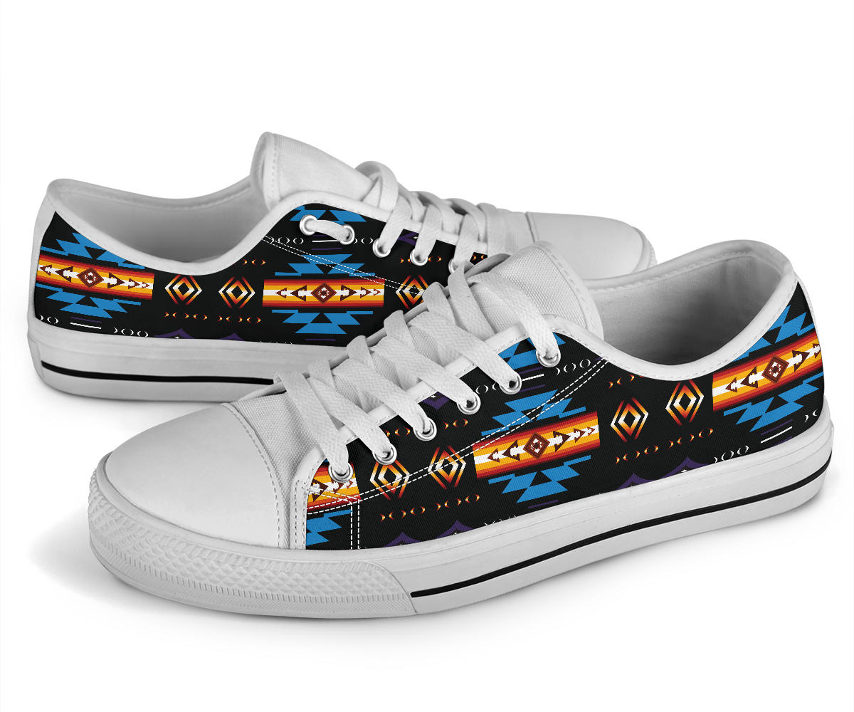 Blue Pattern Native American Low Top Shoes Black LT10