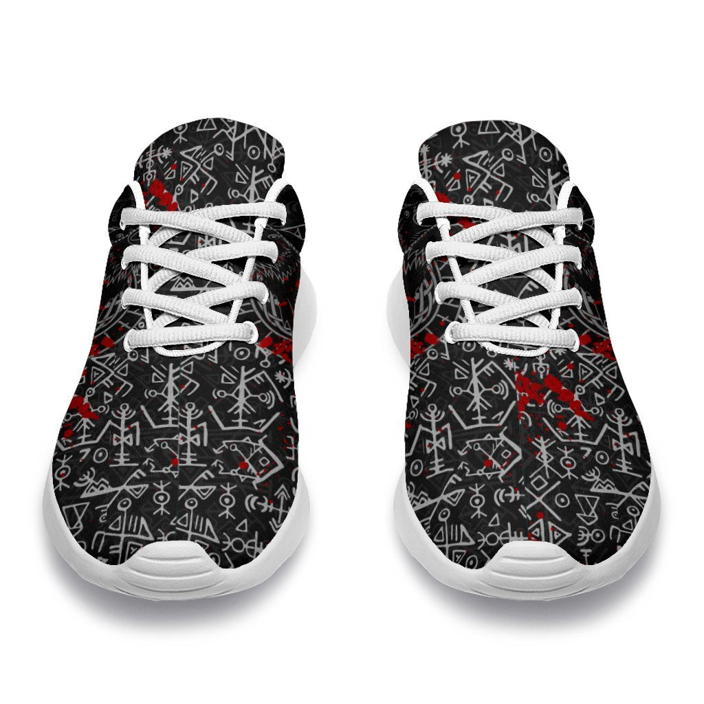 Viking Sporty Sneakers - Odin Raven Rune Futhark Blood RLT12