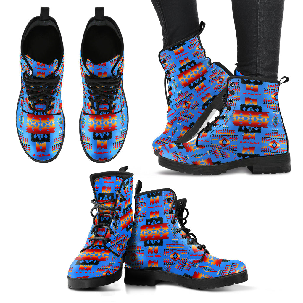 Dark Blue Native Tribes Pattern Native American Leather boots LT10