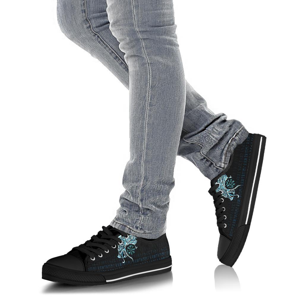 Viking Low Top Shoes, Fenrir Raven and Vegvisir Tattoo Cyan RLT12