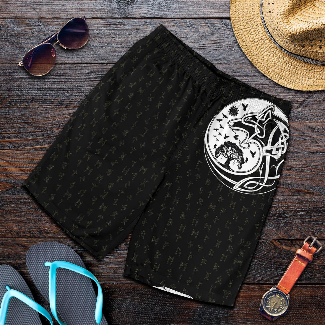 Viking Men's Shorts, Skoll and Hati Rune Tattoo RLT12