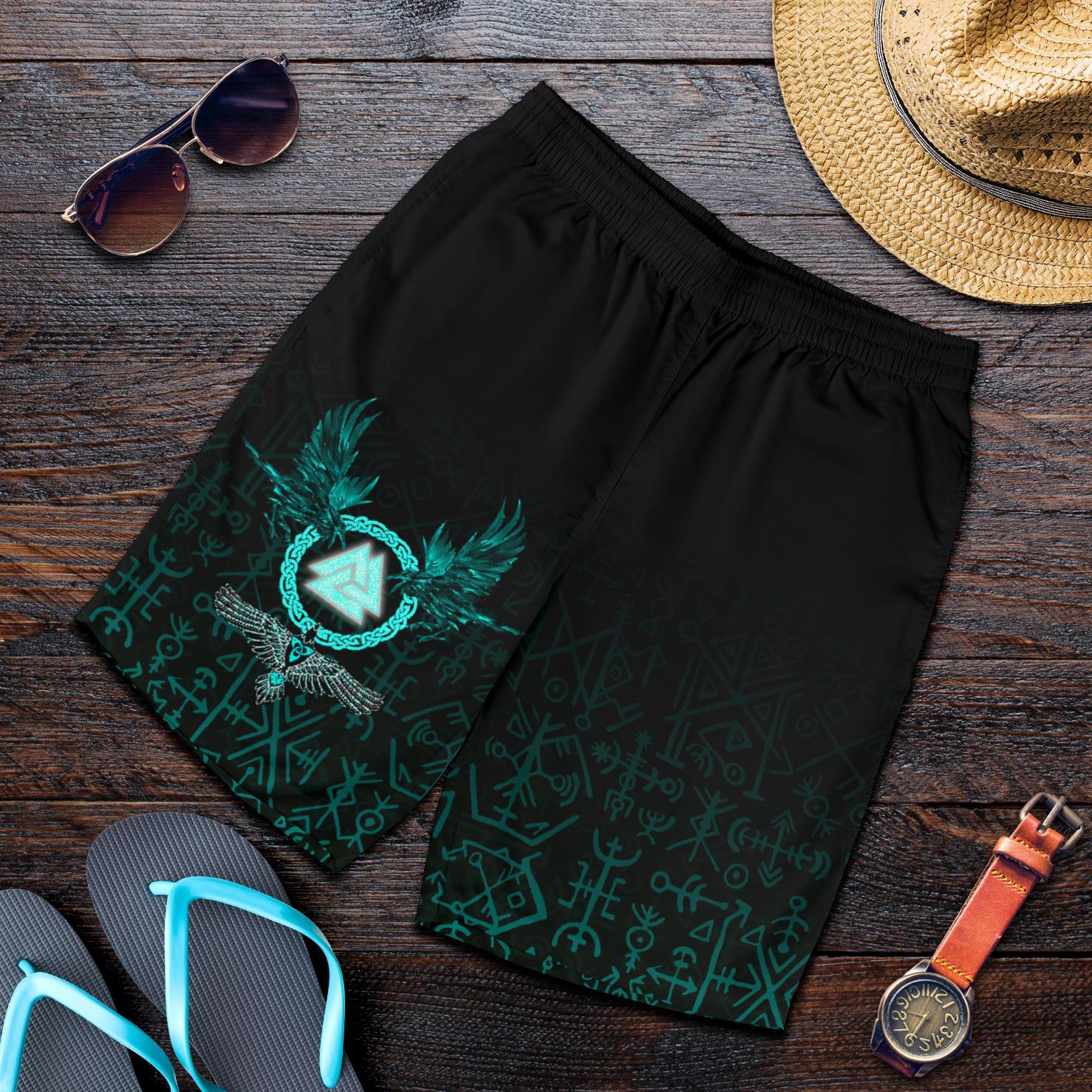 Viking Men's Shorts Three Raven and Valknut Cyan RLT12