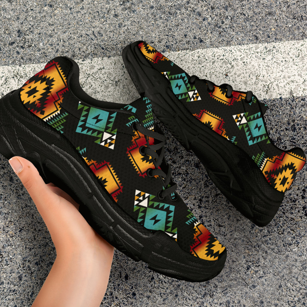Native American Patterns Black Red Chunky Sneakers LT10