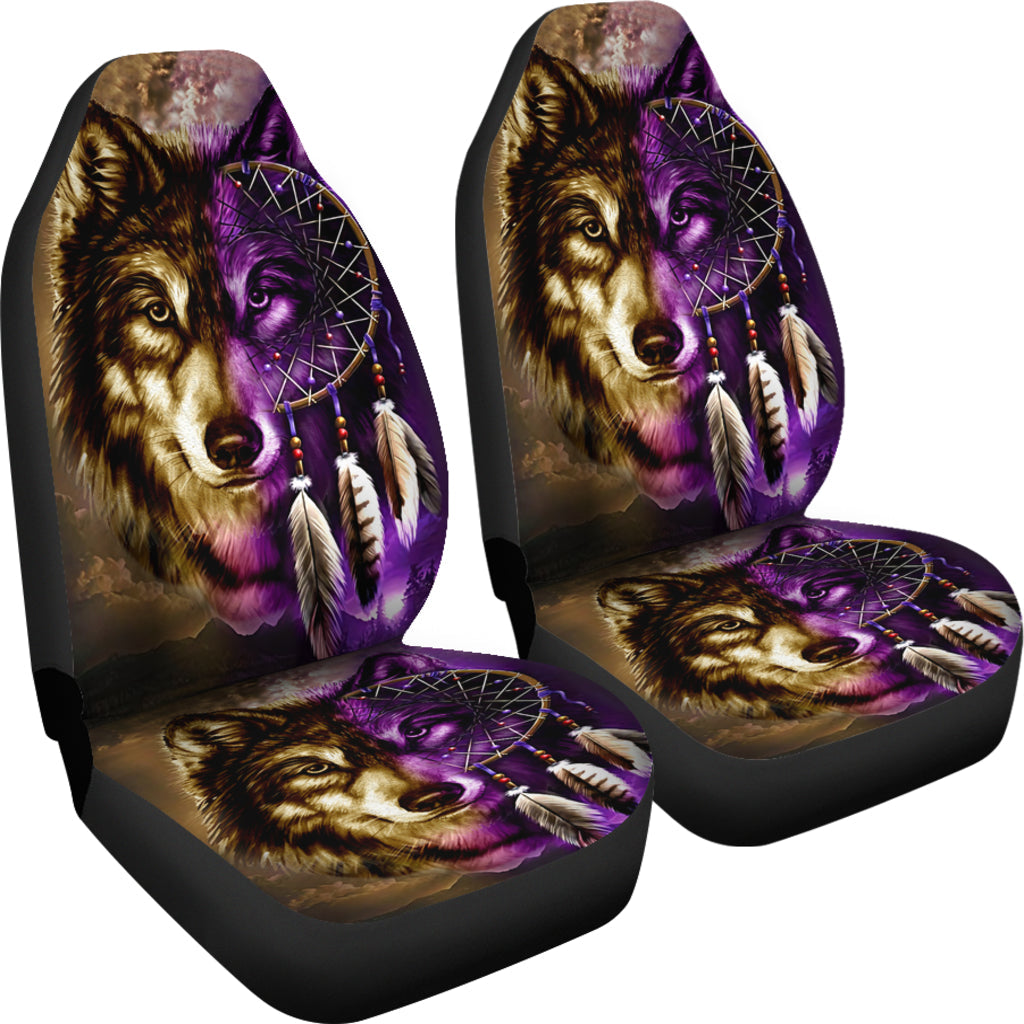 Dreamcatcher Purple Wolf Native American Car Seat Covers LT10