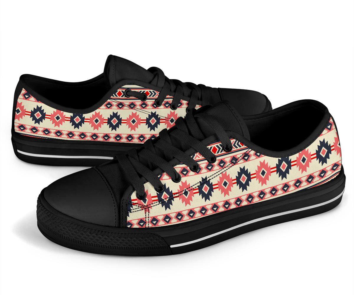 Pink and Navy Pattern Native American No Box Low Top Shoes Black LT10