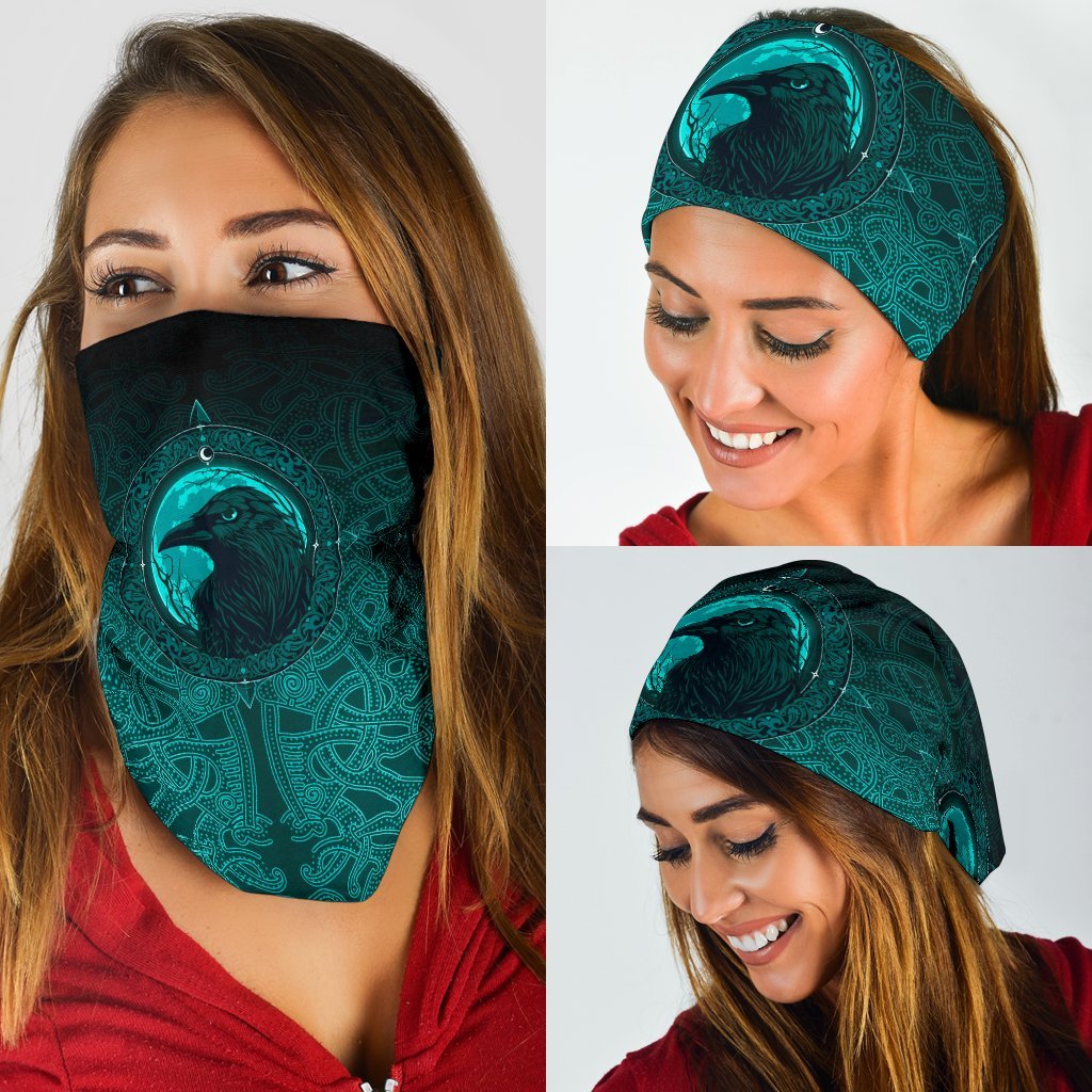 Viking Neck Gaiter 3 Pack, Ethnic Odin Raven Cyan RLT12
