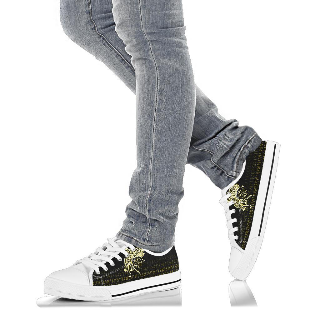 Viking Low Top Shoes, Fenrir Raven and Vegvisir Tattoo Yellow RLT12