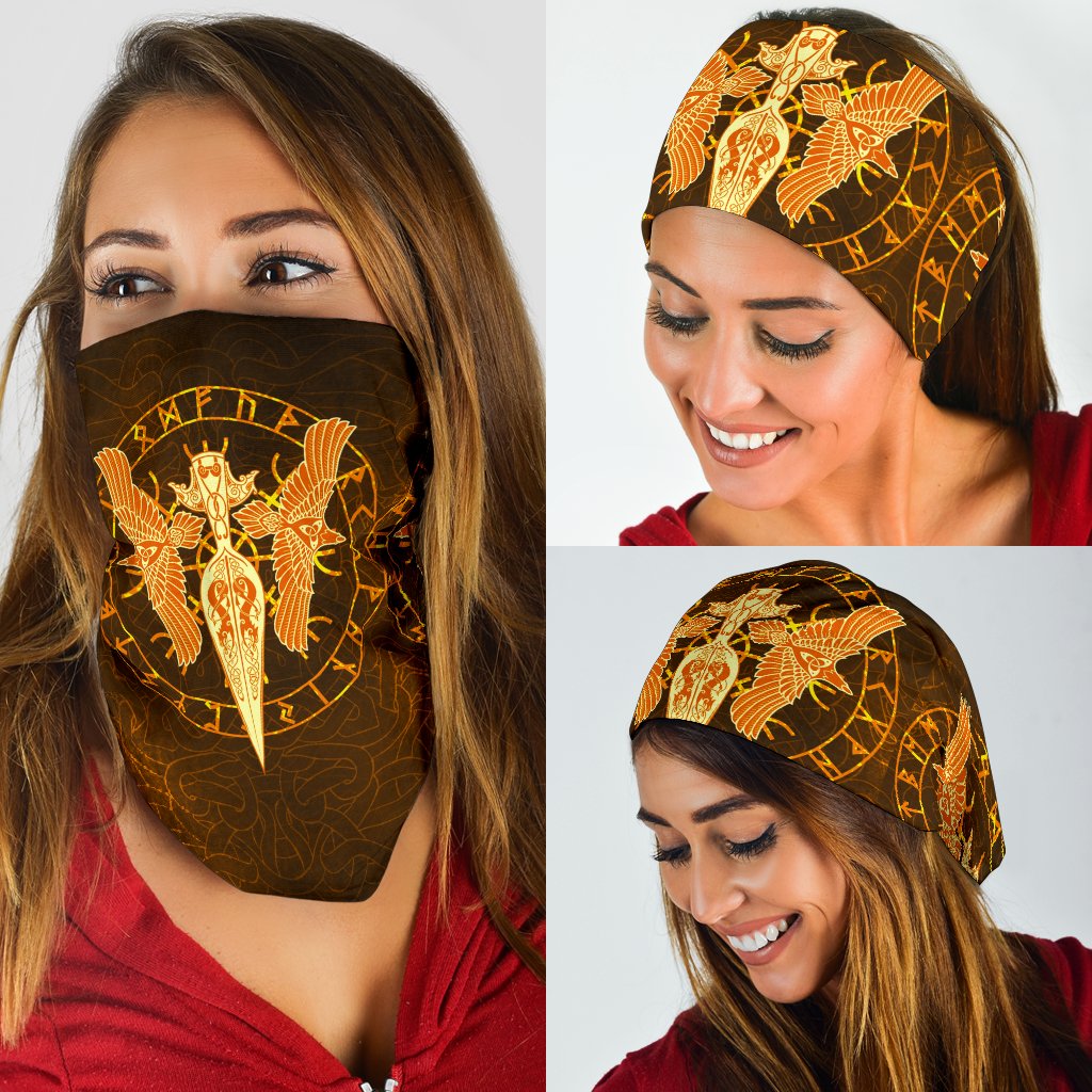 Viking Bandana 3 Pack Gold Spear Of The God Odin Gungnir and Two Gold Ravens RLT12