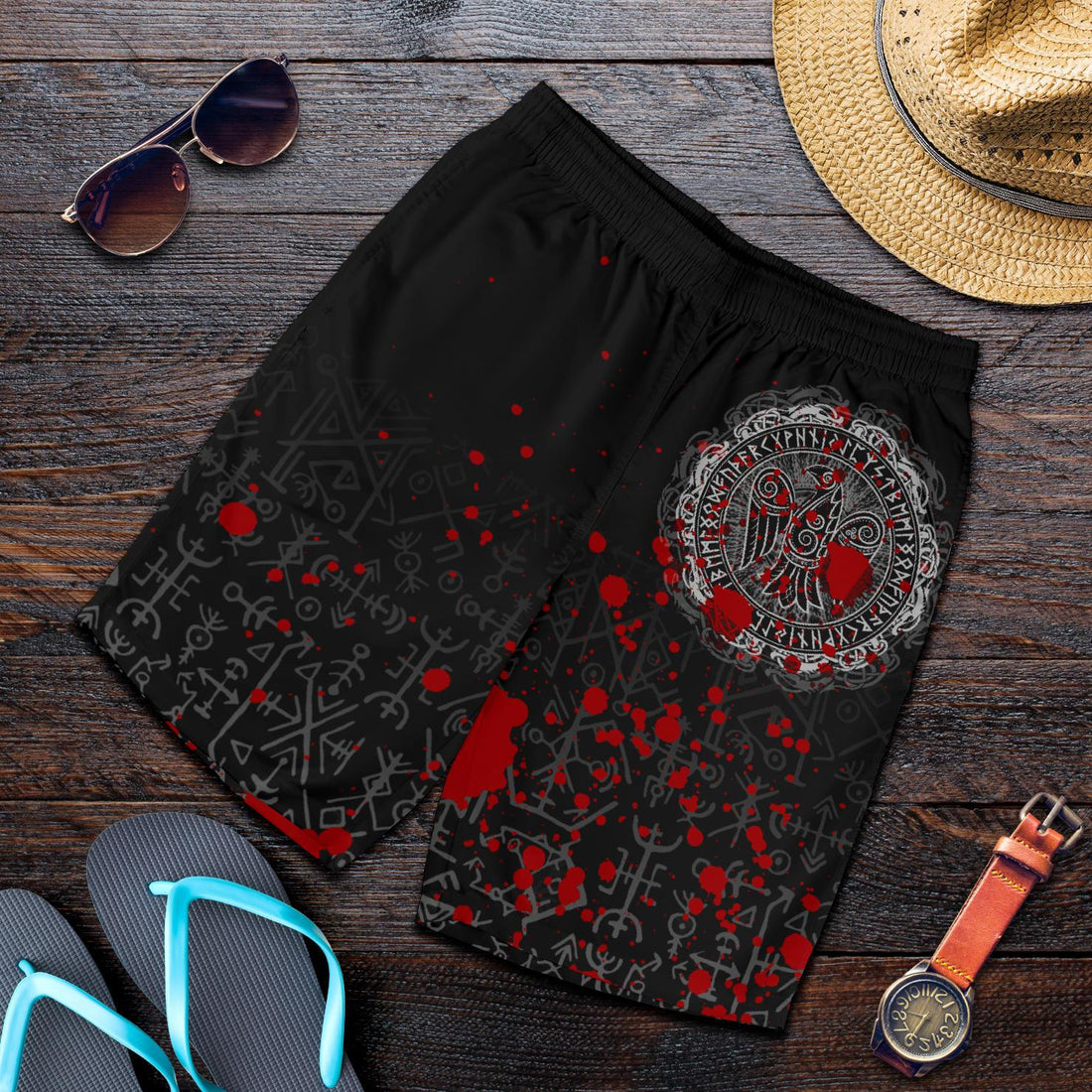 Viking Men's Shorts - Raven Celtic Tattoo Blood RLT12