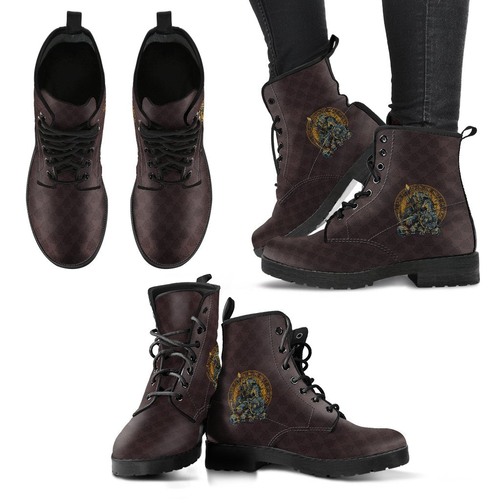 Viking Leather Boots Warrior Viking Shield Skull RLT12