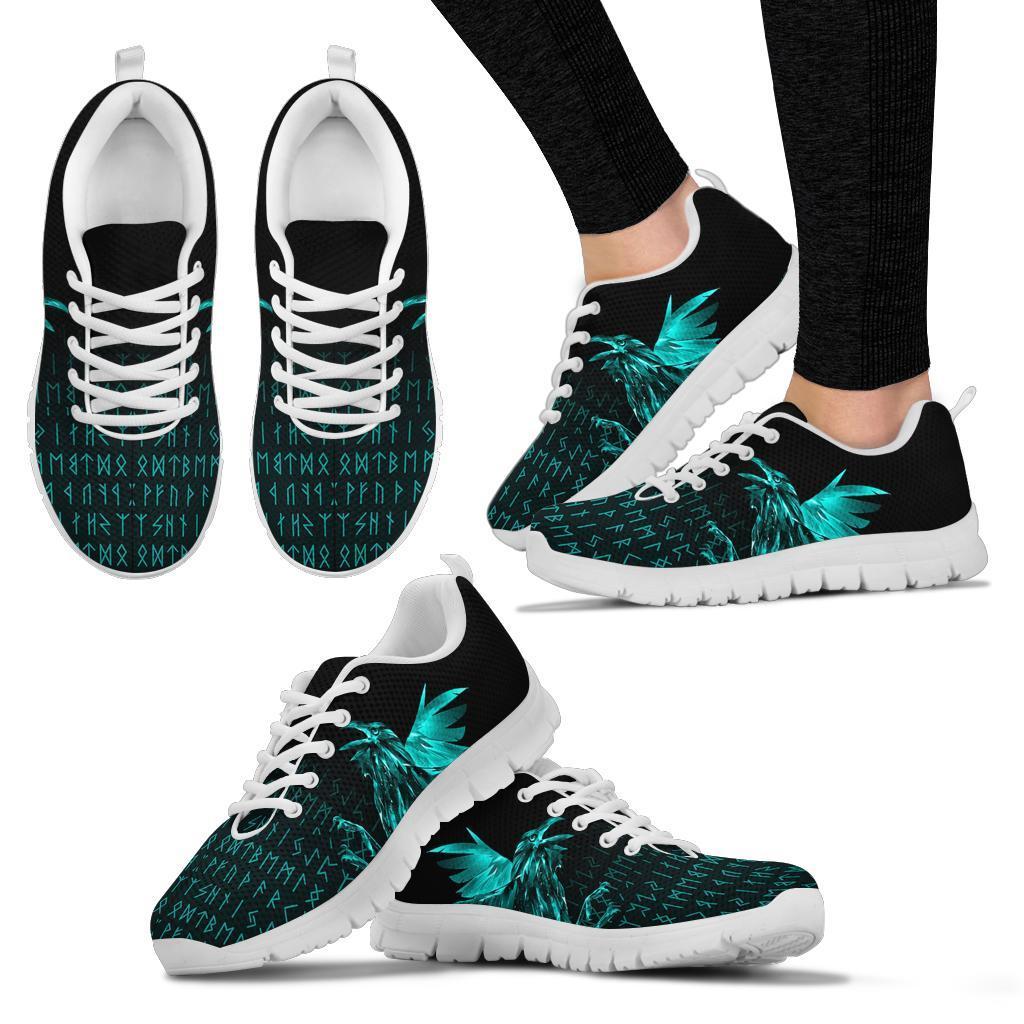 Viking Sneakers - The Raven Of Odin Rune Cyan RLT12