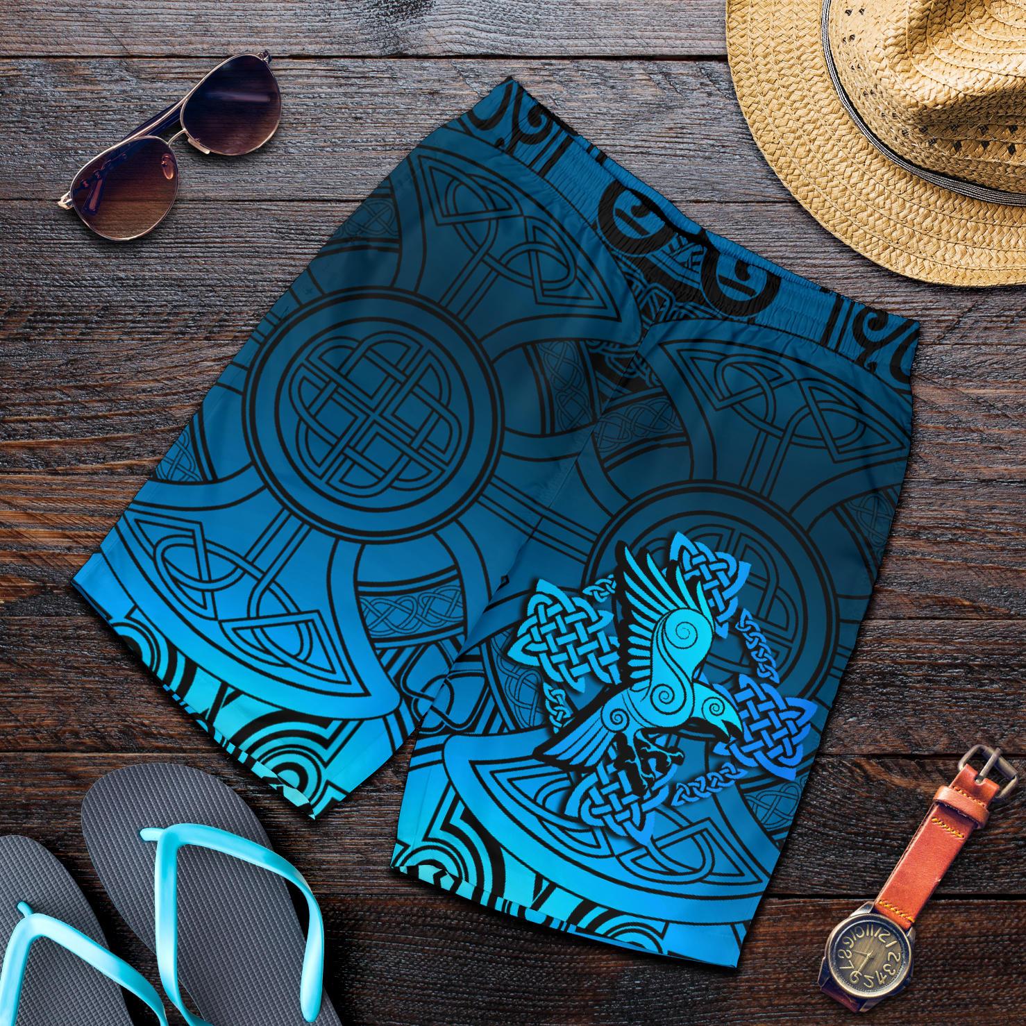 Viking Men's Shorts - Raven Odin Celtic Cyan RLT12