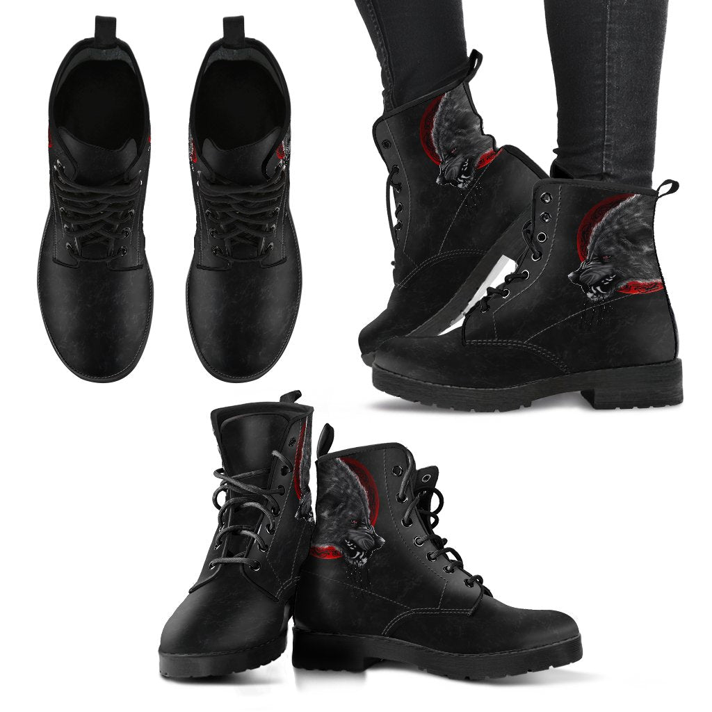Viking Leather Boots Wolf and Blood Moon RLT12