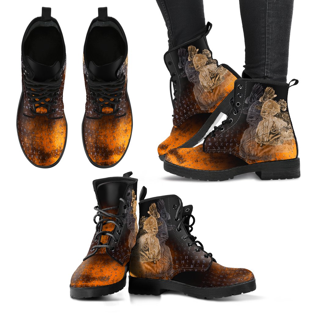 Viking Leather Boots Odin Raven Viking Gold RLT12