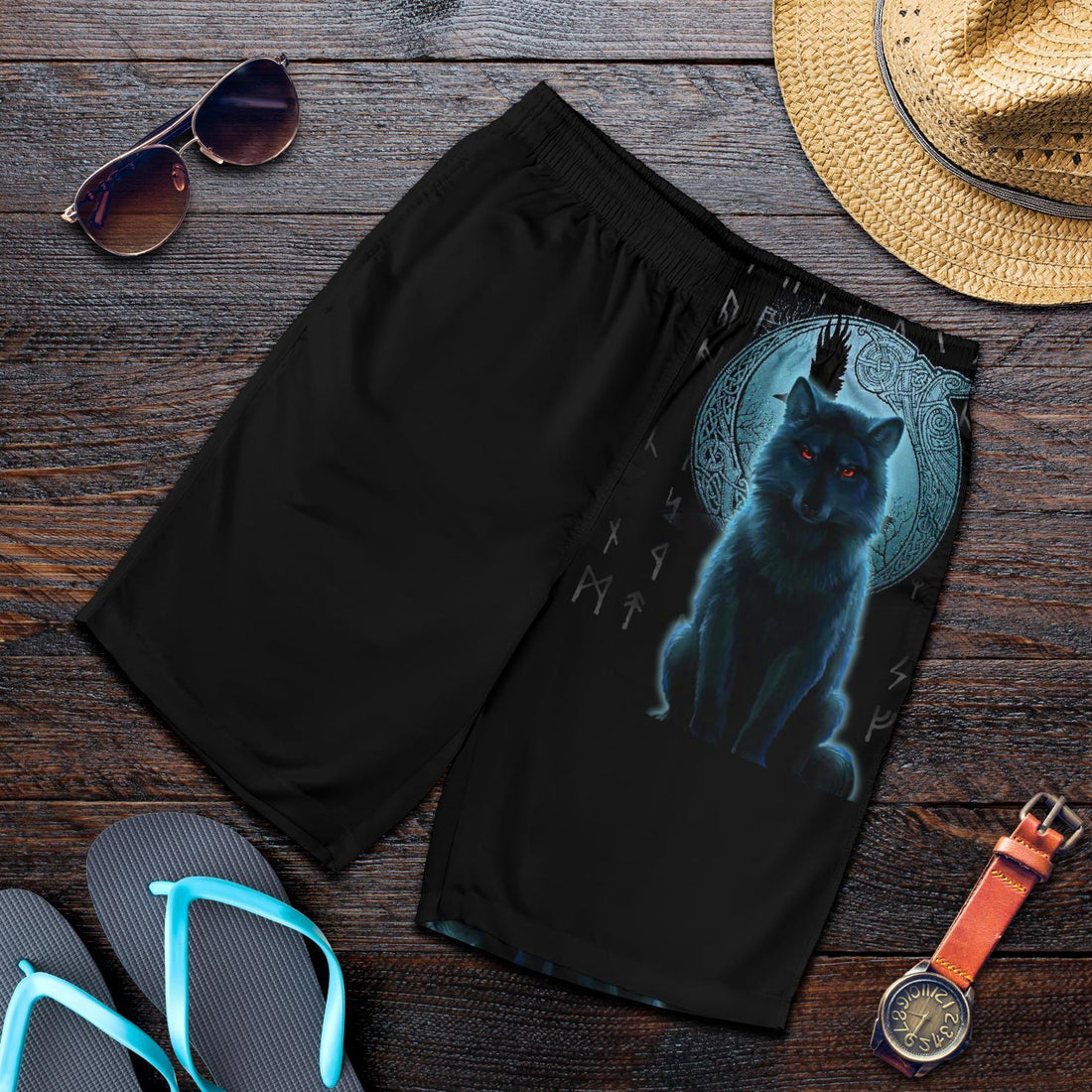 Viking Men's Shorts, Fenrir Viking Wolf and Moon RLT12
