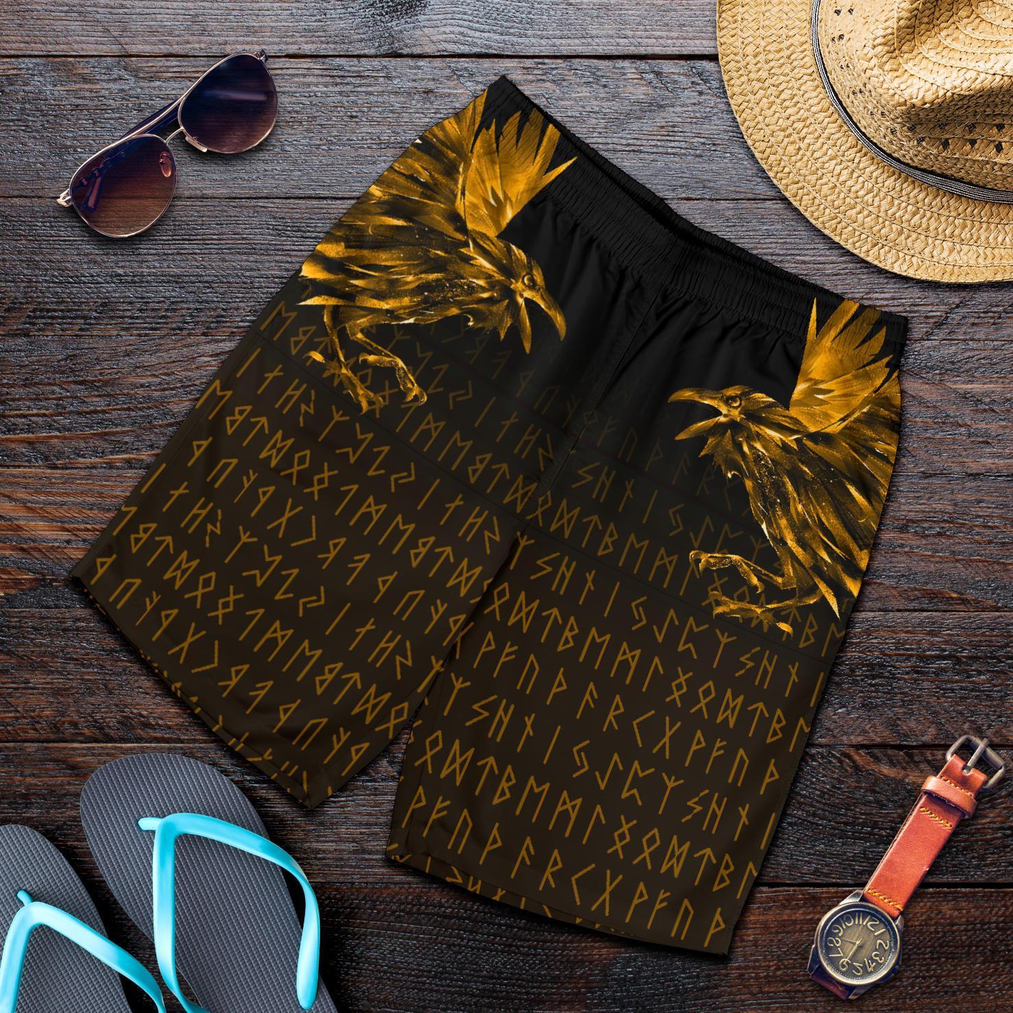 Viking Men's Shorts - The Raven Of Odin Rune, Gold RLT12