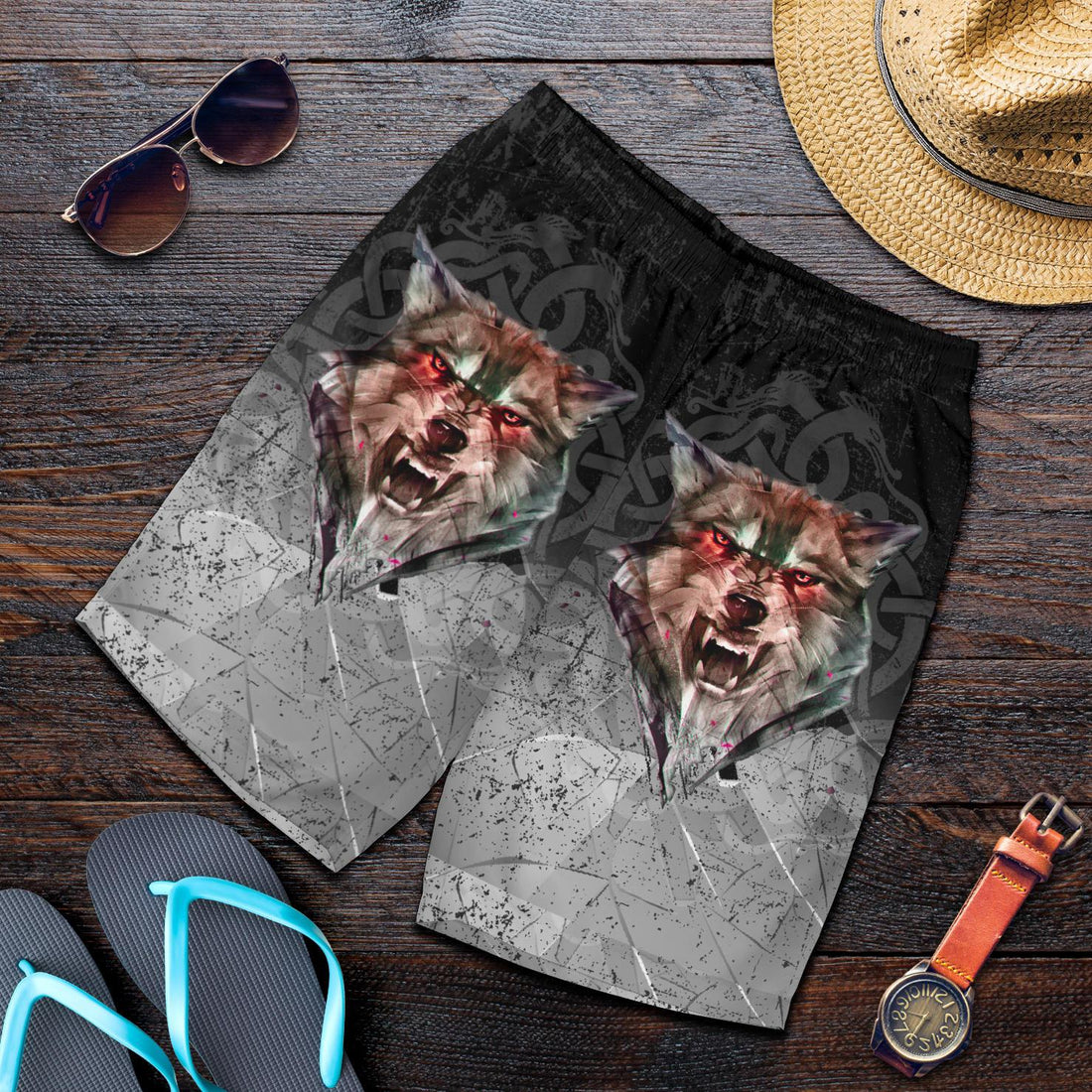 Viking All Over Print Men's Shorts Fenrir Norse Wolf RLT12