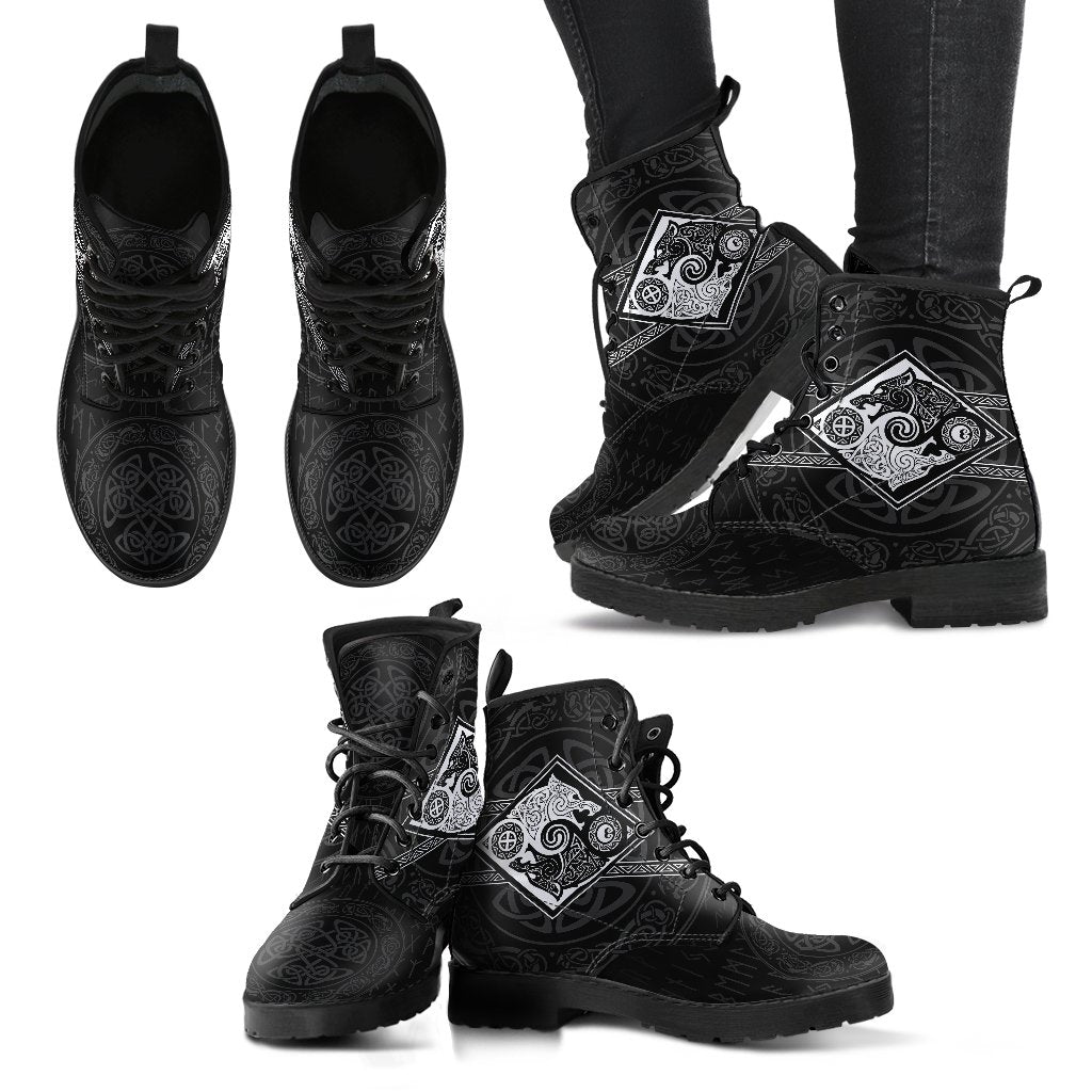 Vikings Leather Boots The Wolves, Skoll and Hati RLT12
