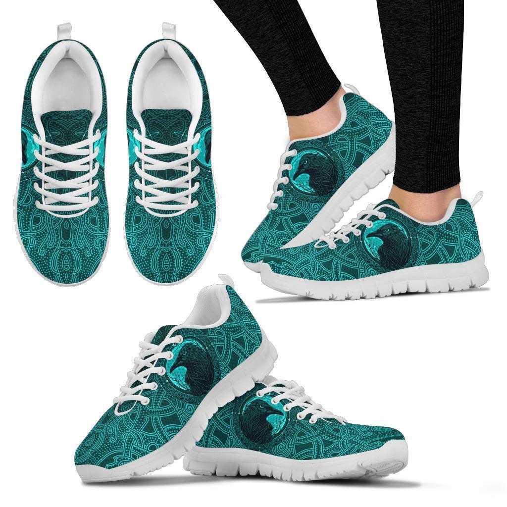 Viking Sneakers, Ethnic Odin Raven Cyan RLT12