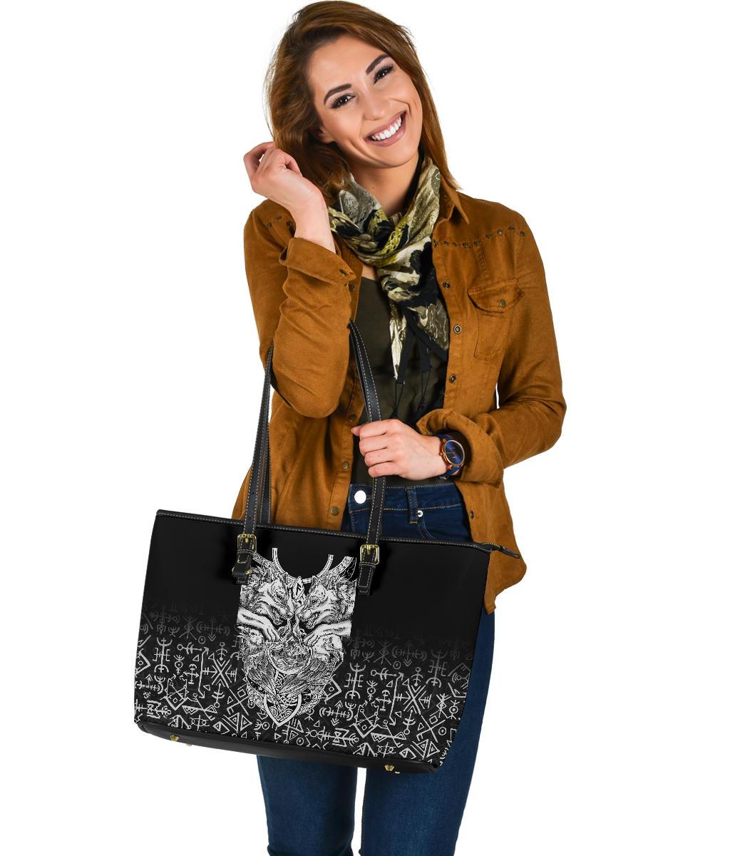 Viking Large Leather Tote Wolf and Raven Special RLT12