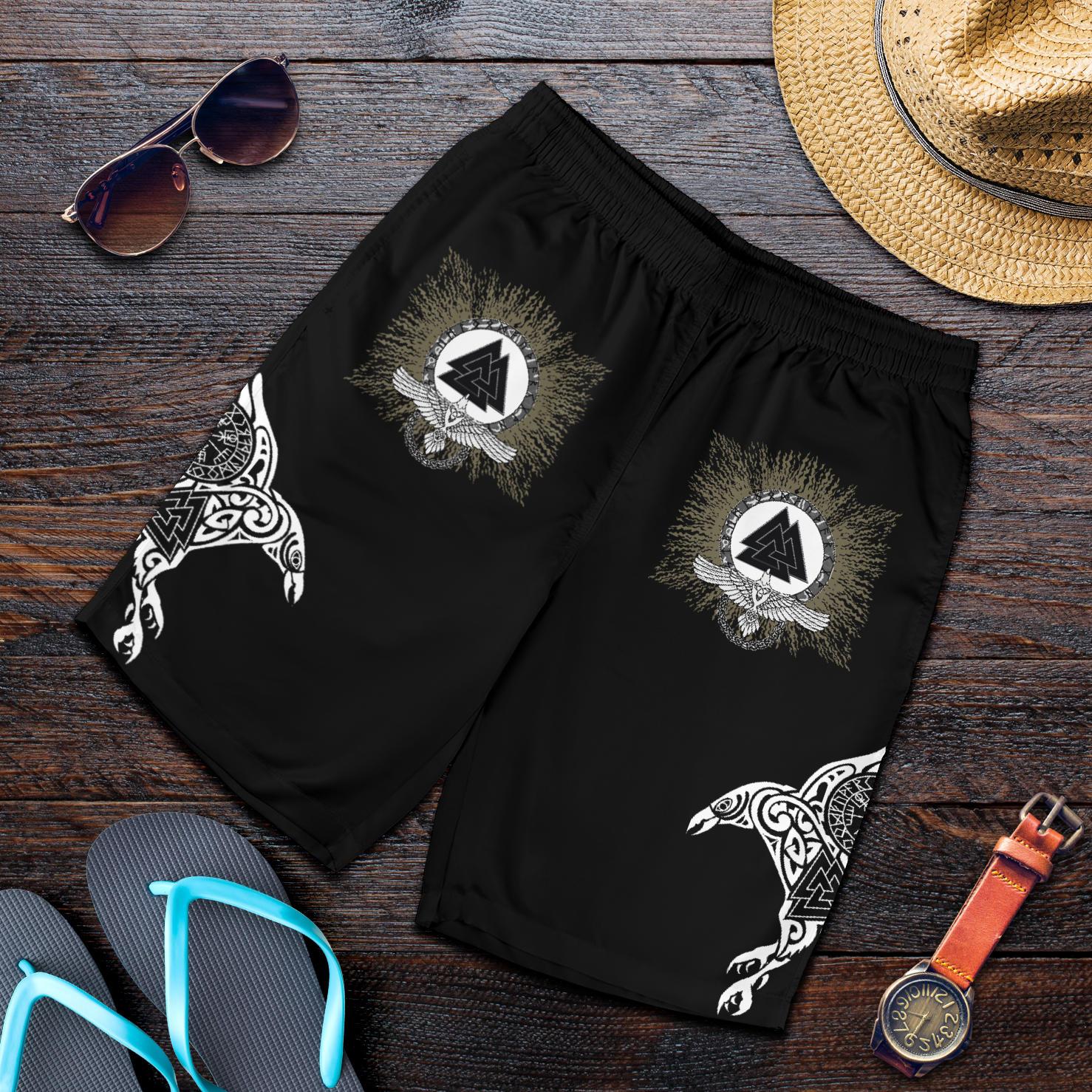 Viking All Over Print Men's Shorts Raven, Valknut and Vegvisir RLT12