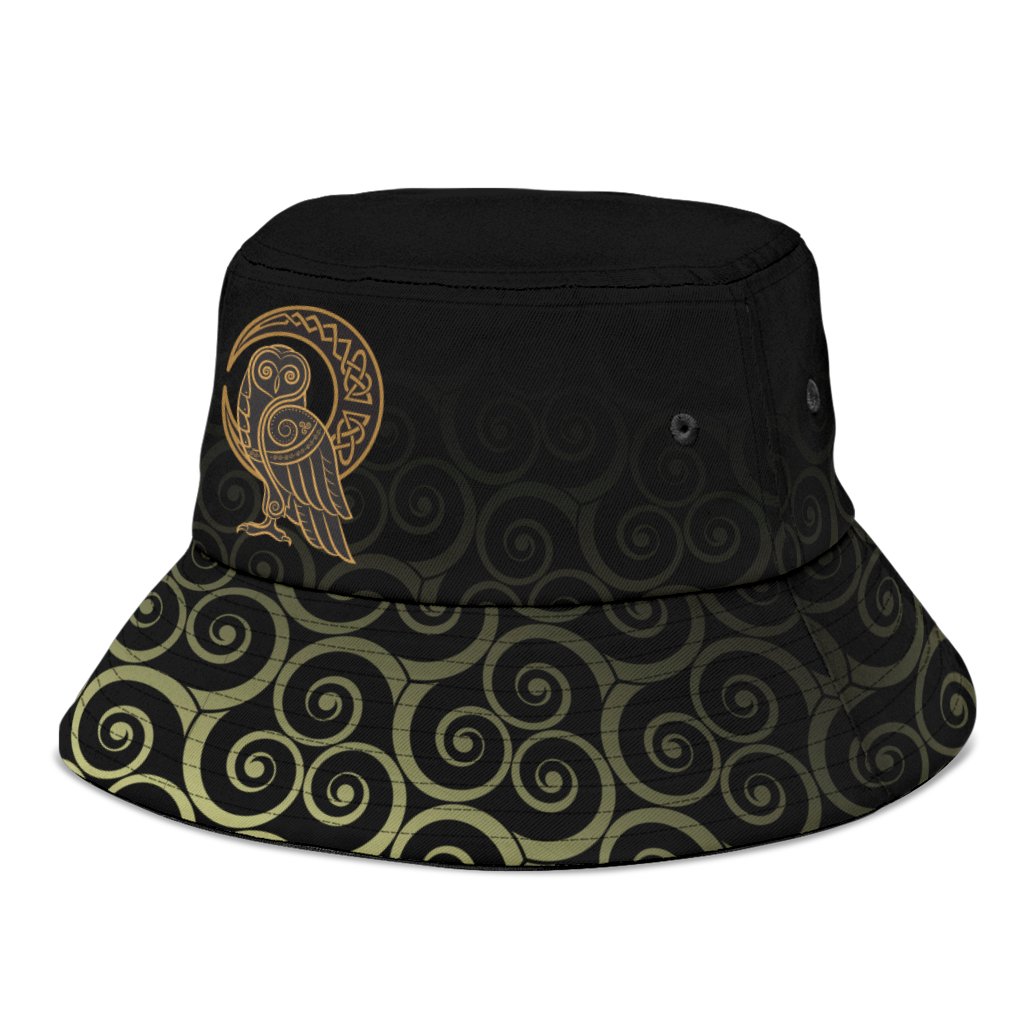 Viking Bucket Hat Owl Celtic On Triskels Background RLT12