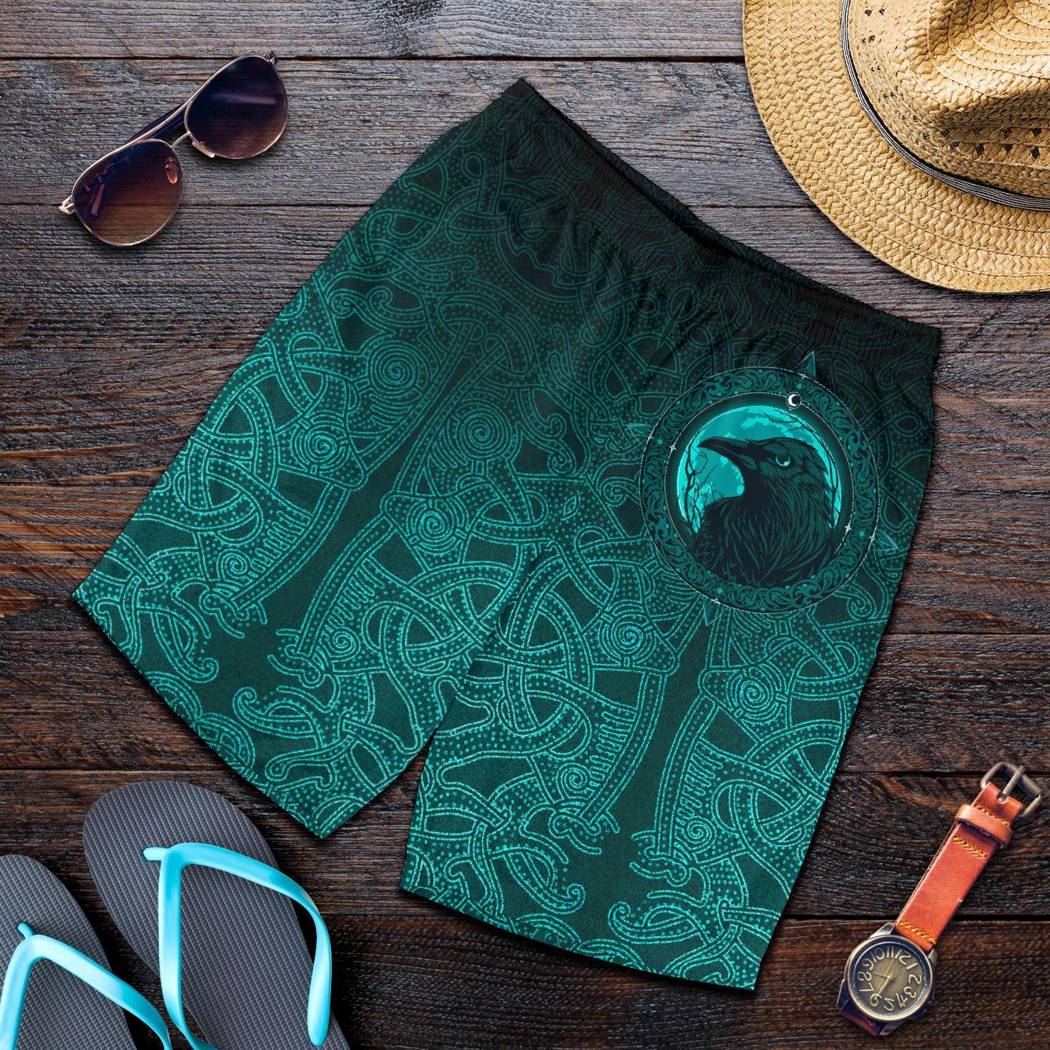 Viking Men's Shorts, Ethnic Odin Raven Cyan RLT12