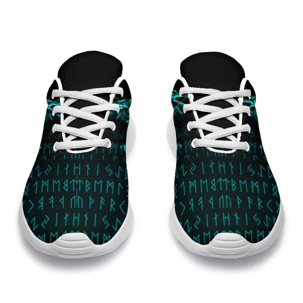 Viking Sporty Sneakers - The Raven Of Odin Rune Cyan RLT12