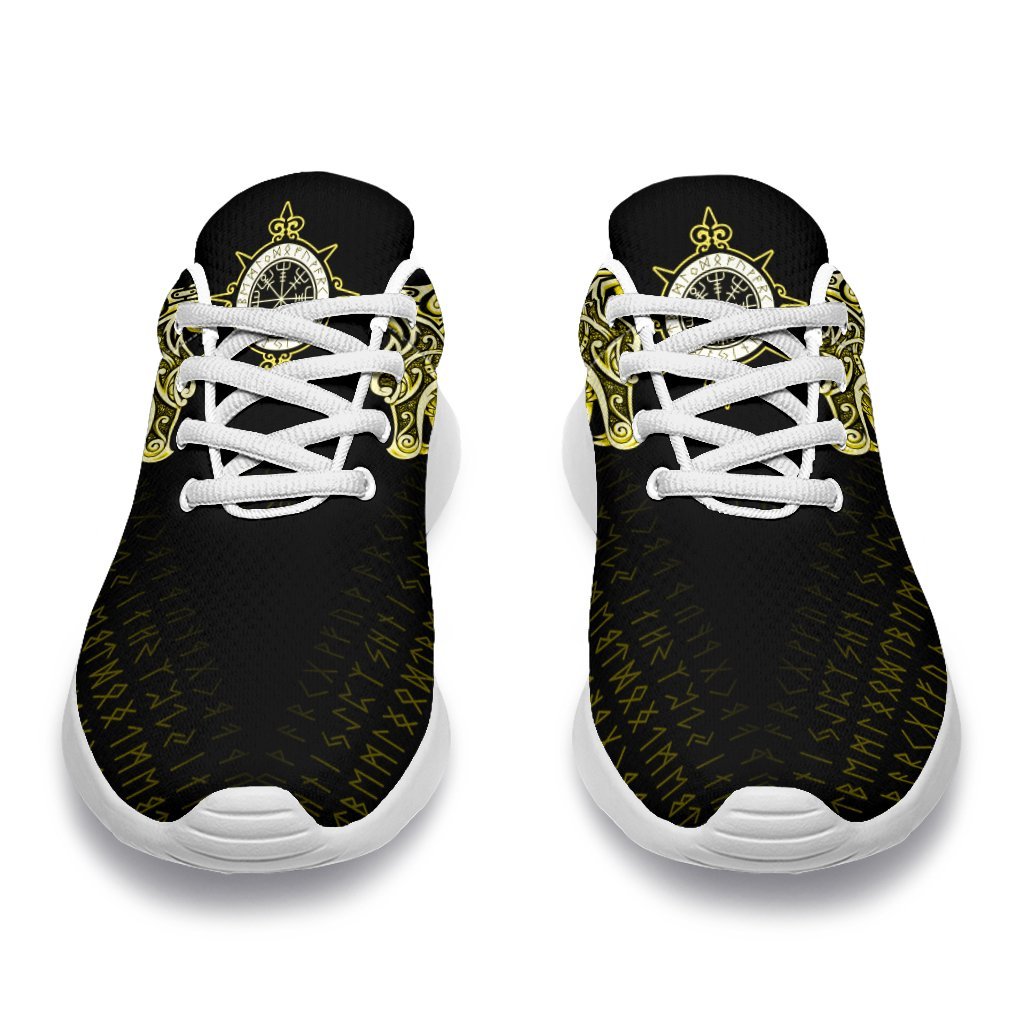 Viking Sport Sneakers, Fenrir Raven and Vegvisir Tattoo Yellow RLT12