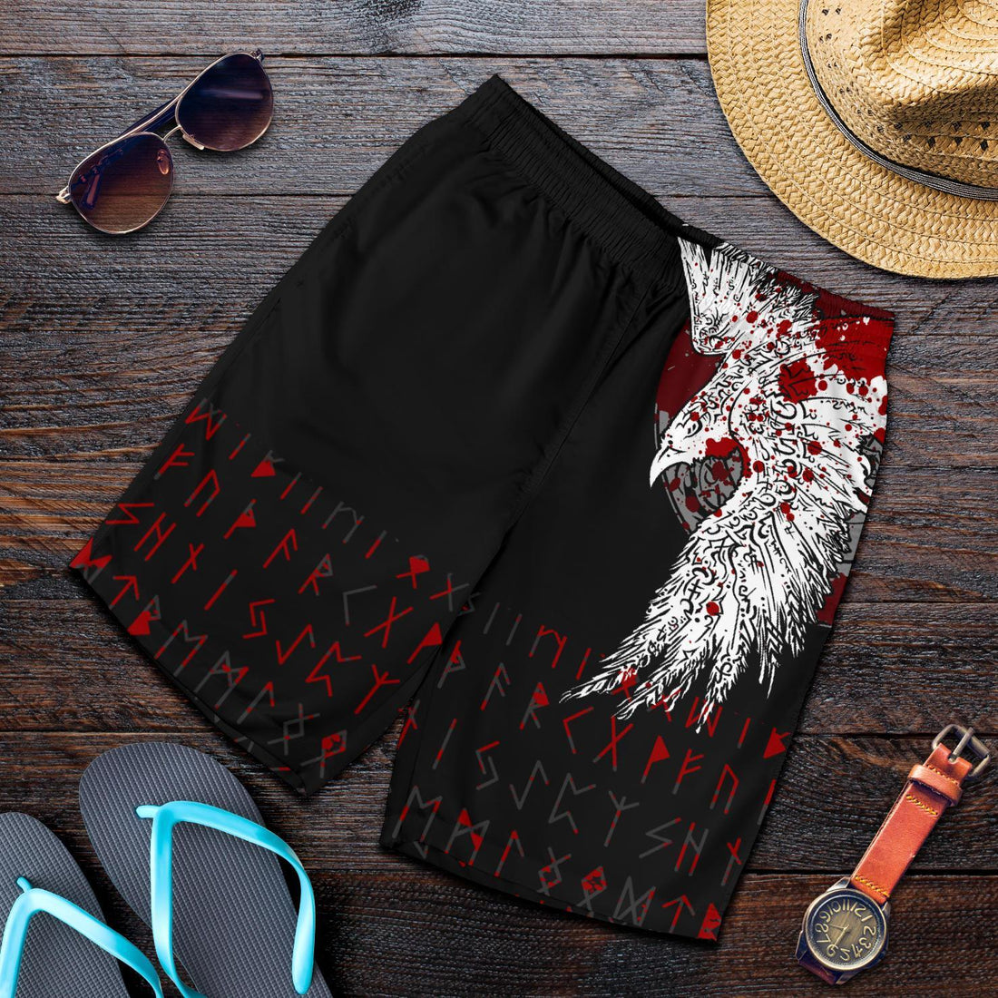 Viking Men's Shorts - Mystical Raven Tattoo Blood RLT12