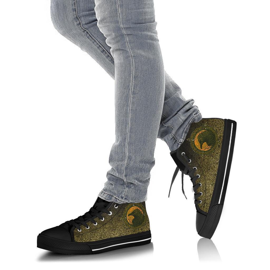 Viking High Top Shoes, Ethnic Odin Raven Gold RLT12