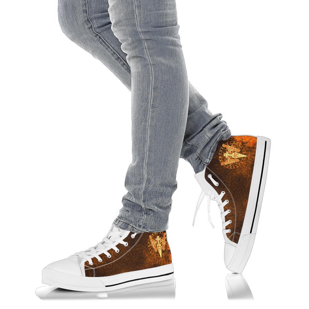 Viking High Top Shoes Gold Spear Of The God Odin Gungnir and Two Gold Ravens RLT12